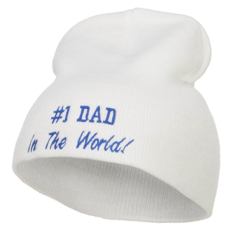 Number 1 Dad In The World Embroidered Short Beanie White One Size