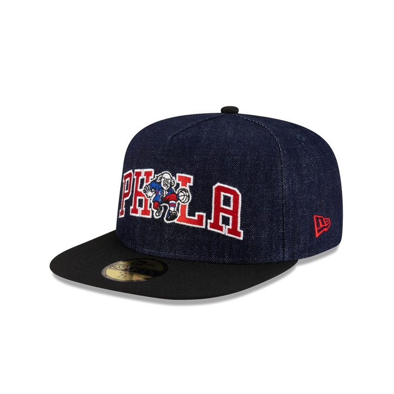 Philadelphia 76ers Navy Denim 59FIFTY A-Frame Fitted Hat 7