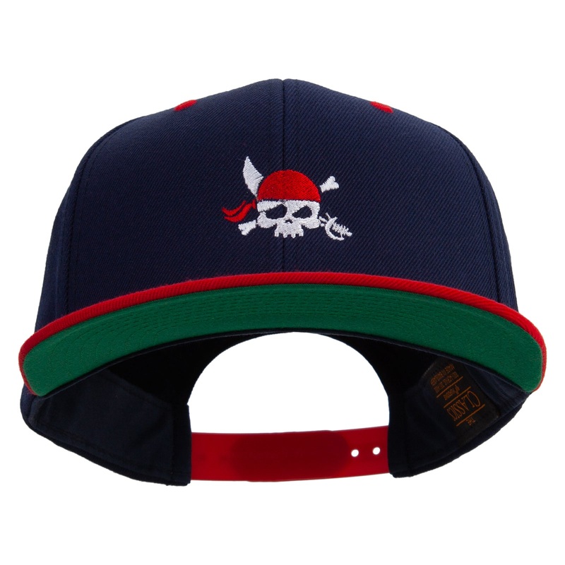 Pirate Flag Logo Embroidered Wool Blend 2 Tone Classic Snapback Navy Red One Size