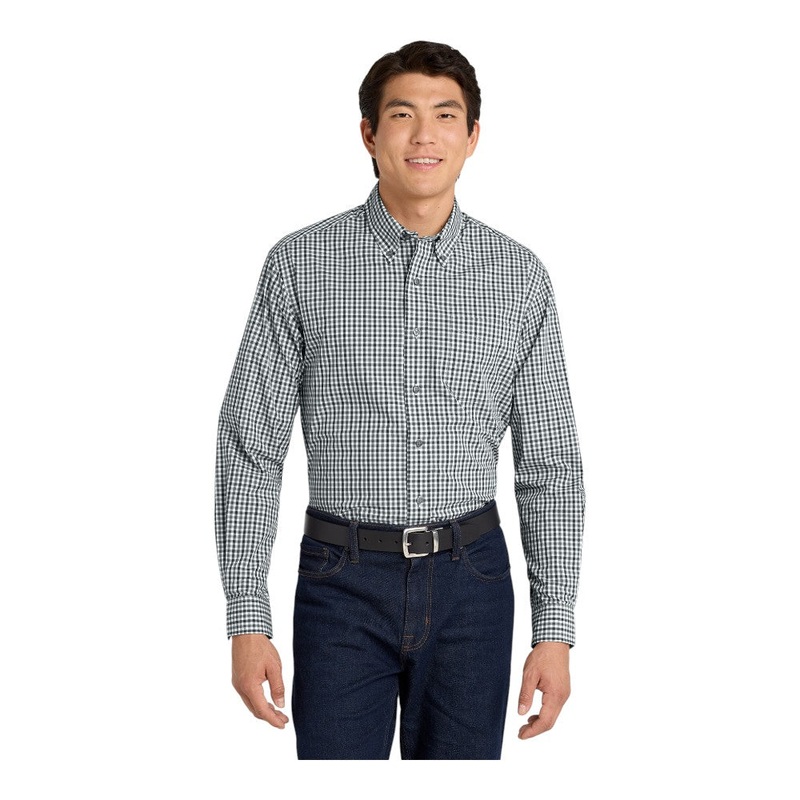 Port Authority S654 Long Sleeve Gingham Easy Care Shirt Black/ Charcoal XS