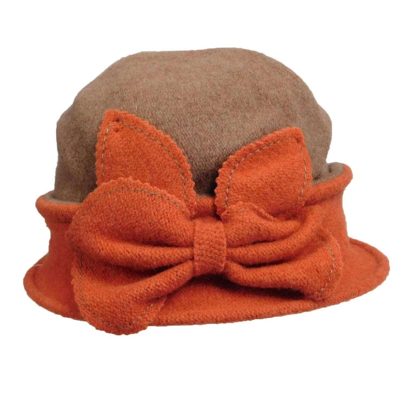 Taupe and Apricot Bow Beanie Taupe