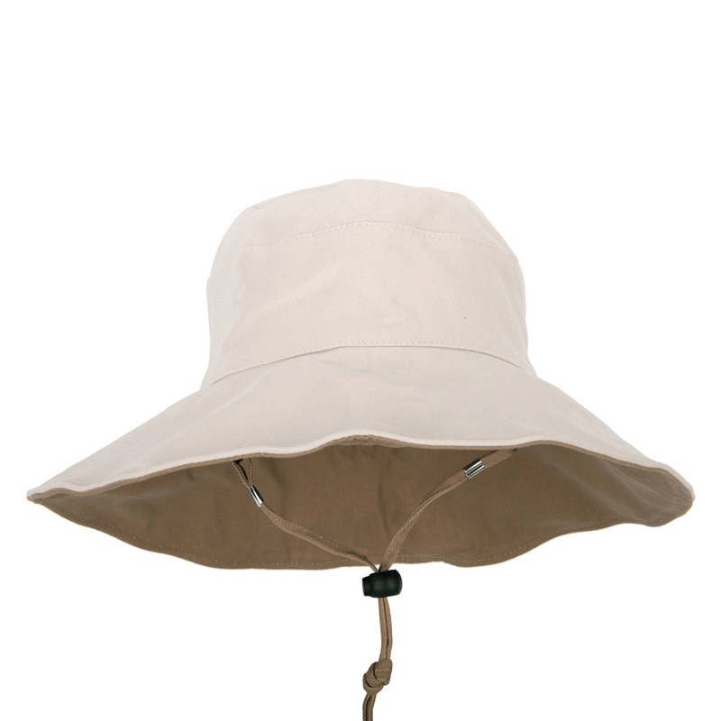 Women’s Large Brim Reversible Cotton Canvas Bucket Hat Beige Camel One Size