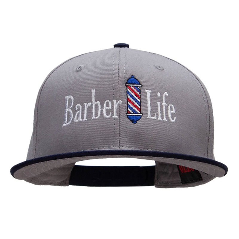 Barber Life Embroidered Two Tone Superior Cotton Twill Flat Bill Snapback Cap Navy Grey One Size