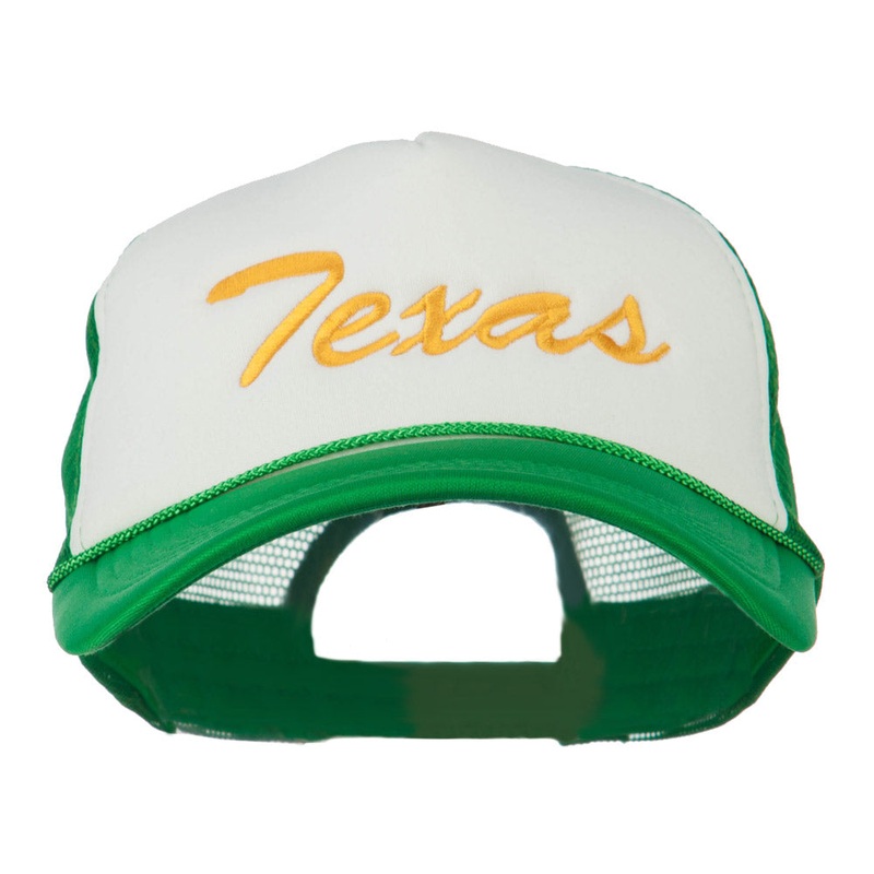 Big Size Mid State Texas Embroidered Foam Mesh Cap White Kelly XL-3XL