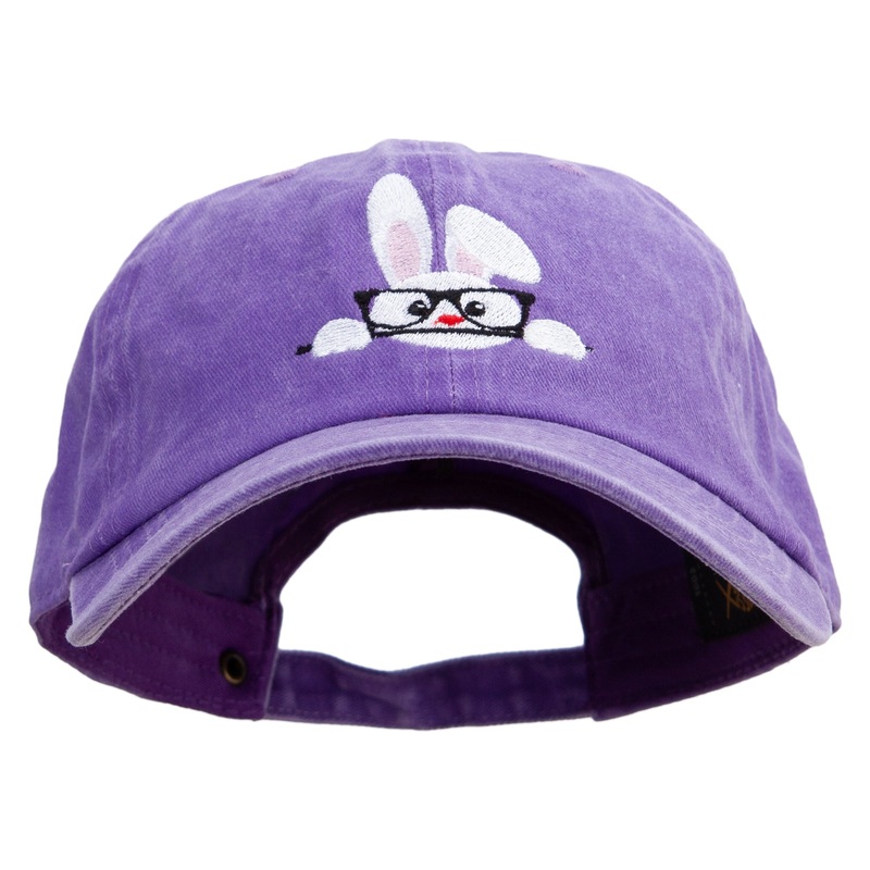 Bunny Wear Glasses Embroidered Unstructured Pigment Dyed Cotton Cap Purple One Size