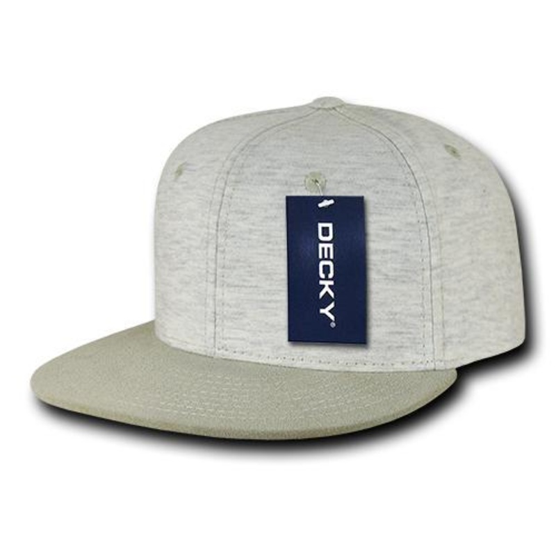 Decky 1131 – Heather Jersey Knit Snapback Hat, 6 Panel Flat Bill Cap – CASE Pricing Cream