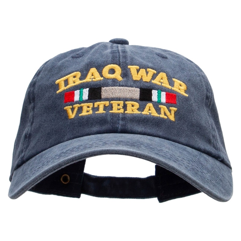 Iraq Veteran Ribbon Embroidered Washed Cotton Brass Buckle Cap Navy One Size