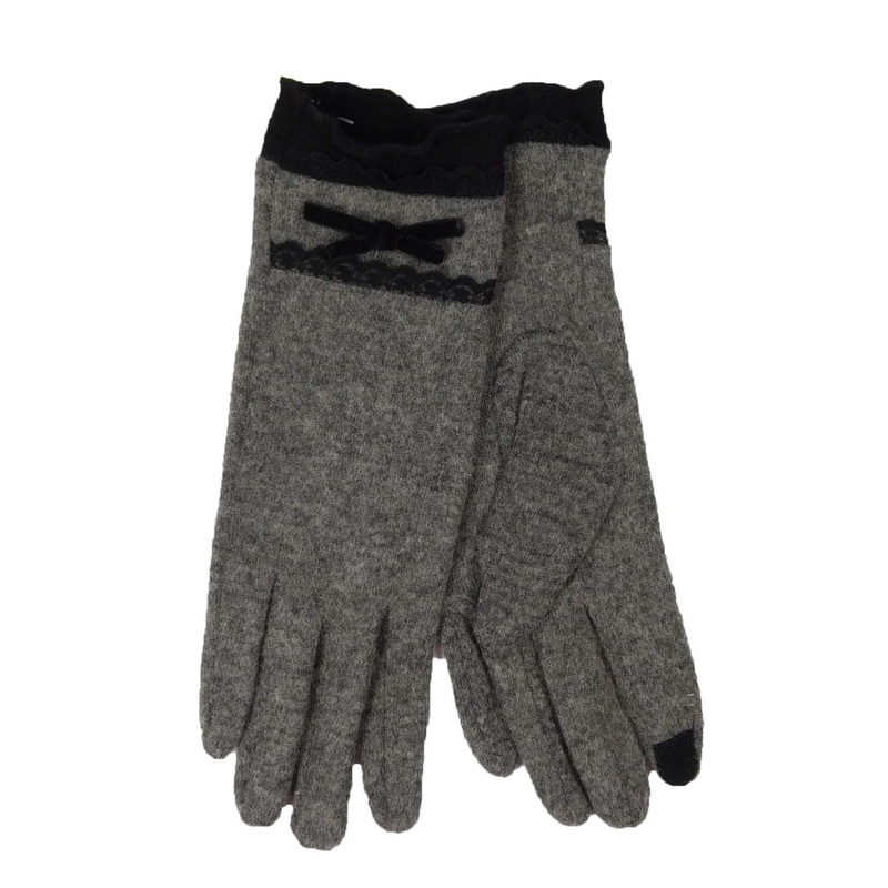 Lace Trim Texting Gloves Grey