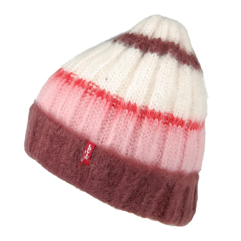 Levi’s Hats Striped Knit Beanie Hat – Pink-White 1-Size