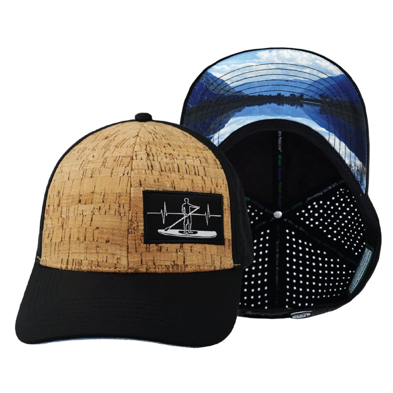Paddle Board Hat – Baseball Hat Fit – Cork – Black – Laser Mesh