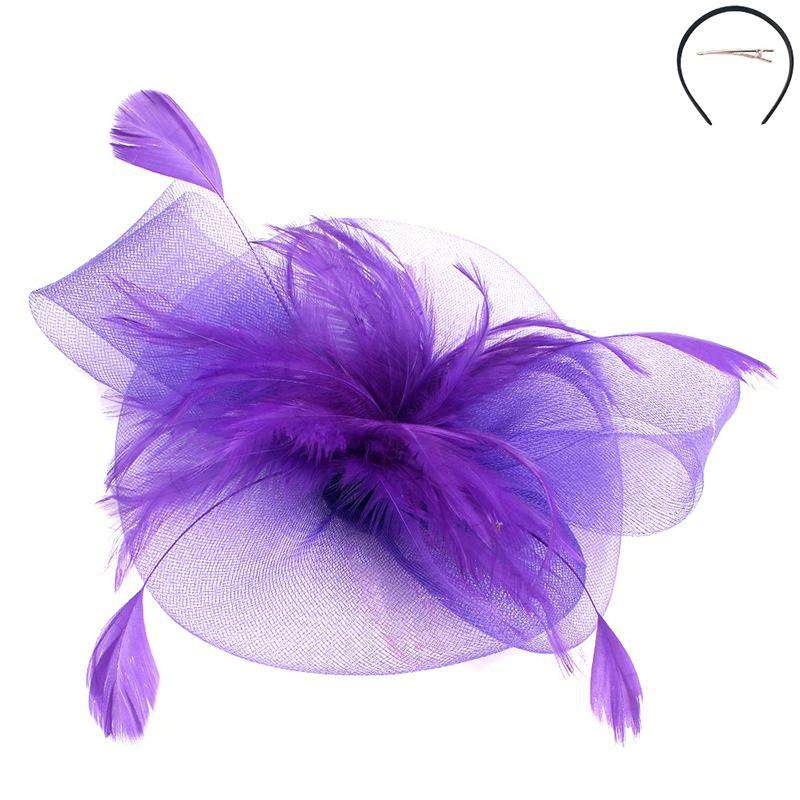 Round Feather Burst Fascinator – Sophia Collection Purple