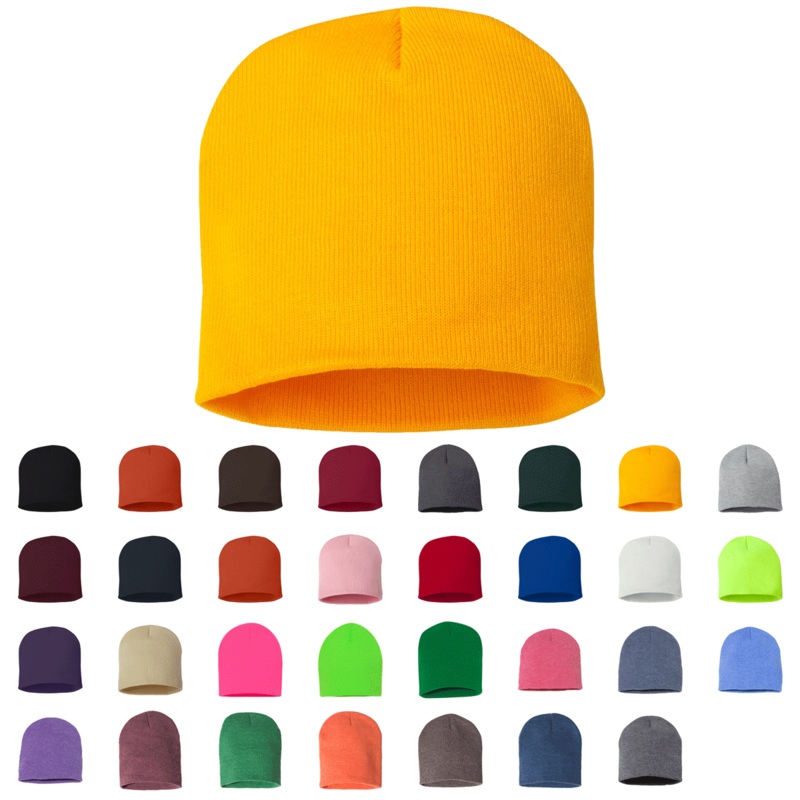 Sportsman SP08 – Beanie, Knit Cap, 8″, Short Beanie, Blank Beanies, Bulk Beanies, Wholesale Beanies – SP08 Black