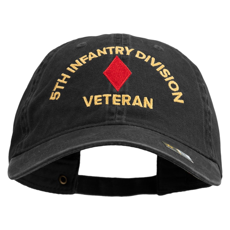 U.S. Army 5th Infantry Division Embroidered Washed Solid Pigment Dyed Cotton Twill Brass Buckle Cap Black One Size