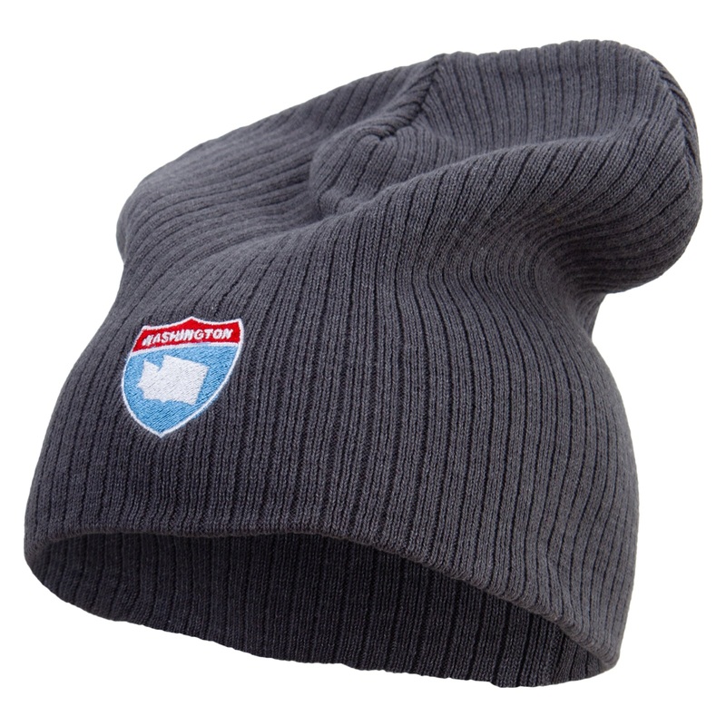Washington Map on Road Sign Embroidered Big Size Cotton Short Beanie Charcoal XL-3XL