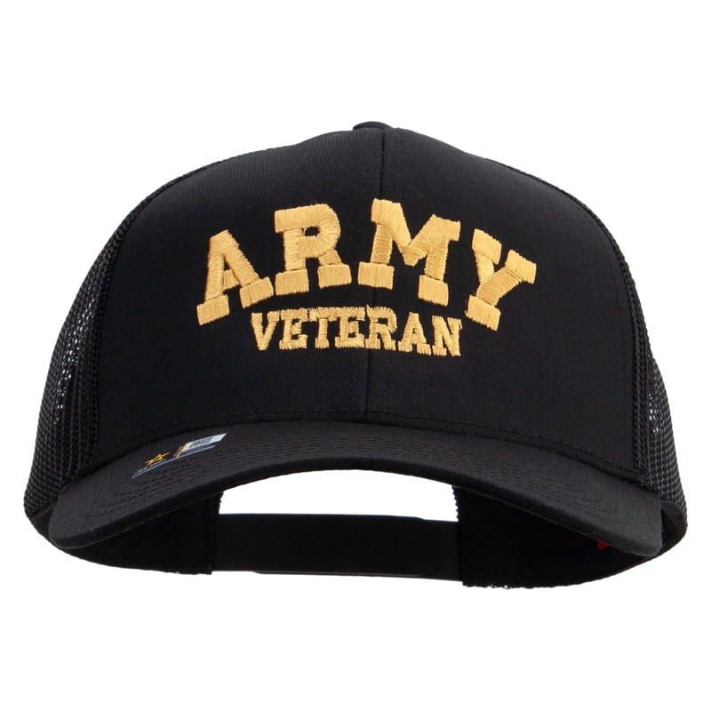 Army Veteran Letters Embroidered Solid Cotton Twill Mesh Prostyle Cap Black One Size