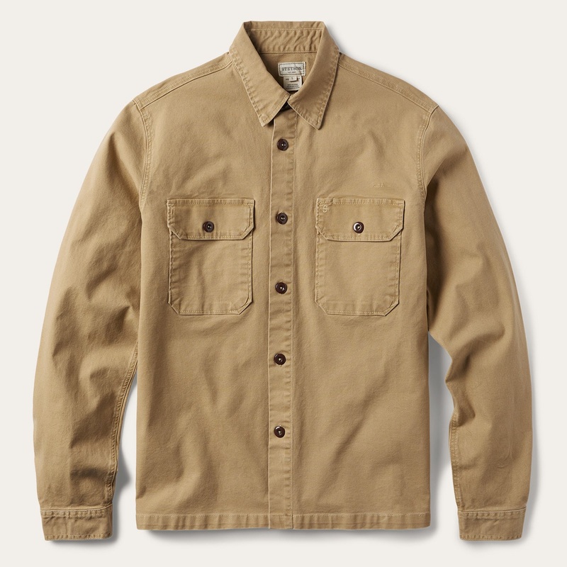 Camel Stretch Canvas Shirt Jacket Brown S