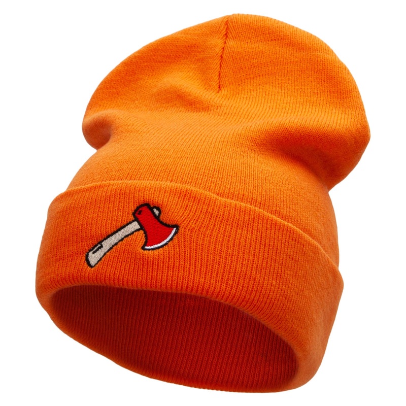 Camping Hatchet Embroidered 12 Inch Long Knitted Beanie Orange One Size
