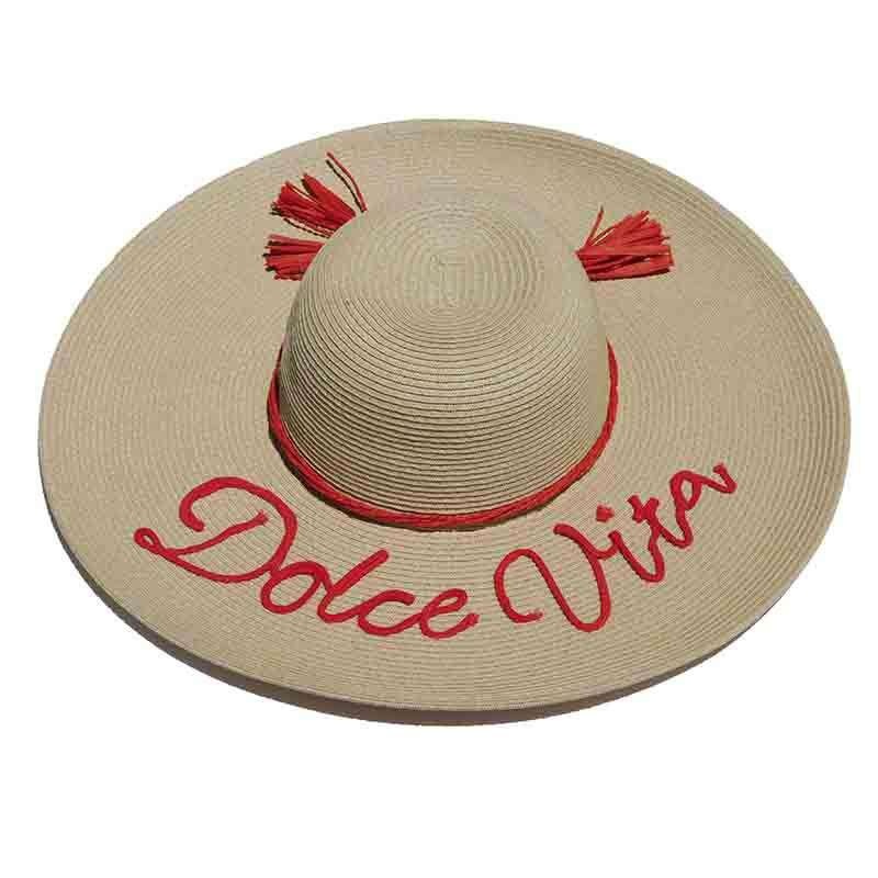 Dolce Vita Straw Sun Hat with Tassel – Cappelli Straworld Red Medium (57 cm)