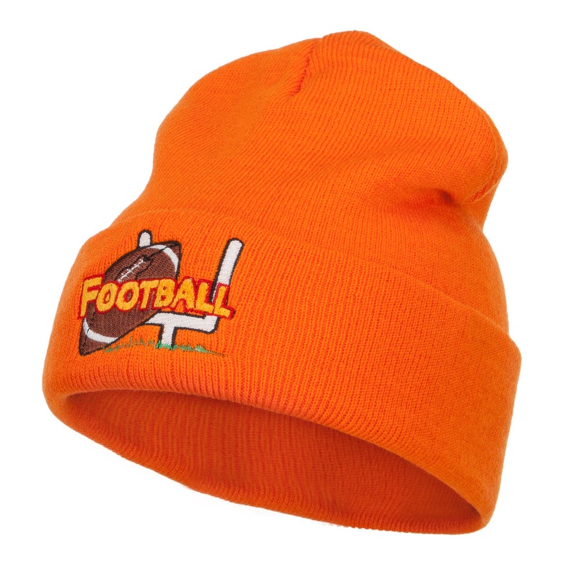 Football Field Goal Embroidered Long Beanie Orange One Size