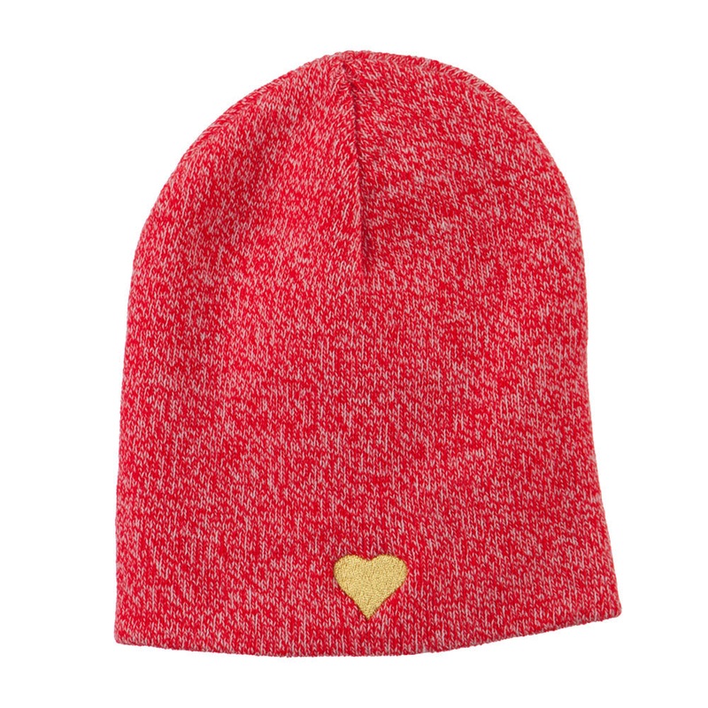 Heart Embroidered Short Beanie Red One Size