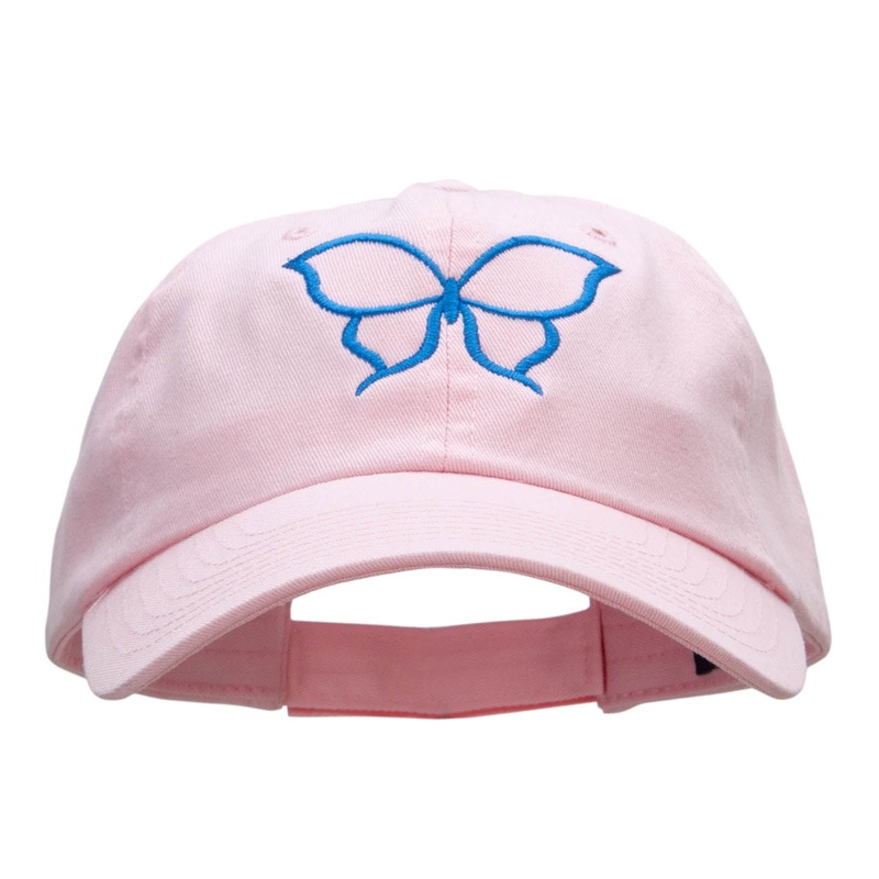 Outlined Butterfly Embroidered Low Profile Dyed Cotton Twill Cap Lt Pink One Size