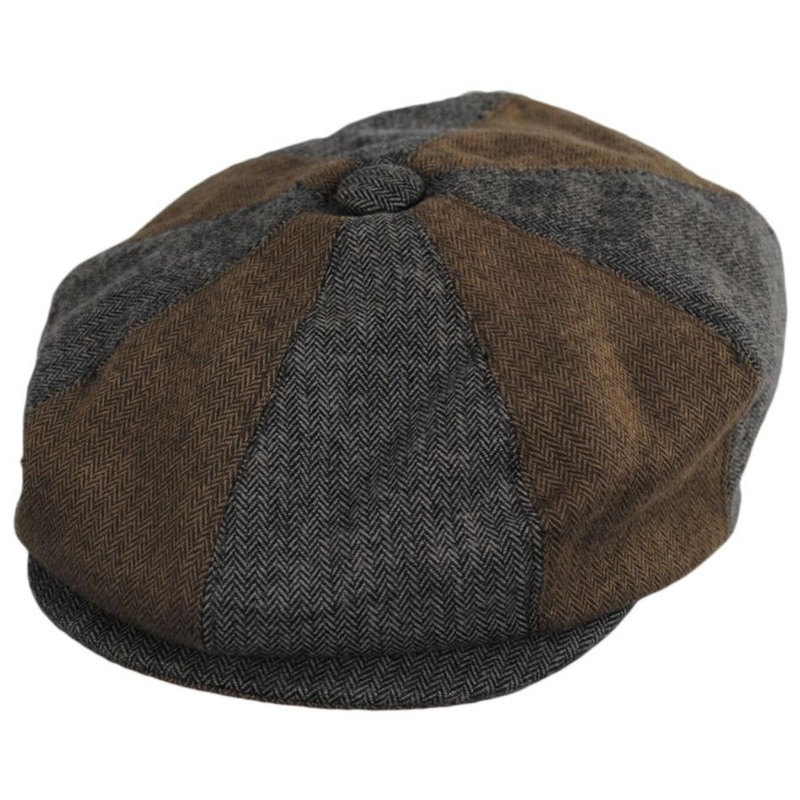 Reading Cotton Mixed Herringbone Newsboy Cap BROWN/GREY S