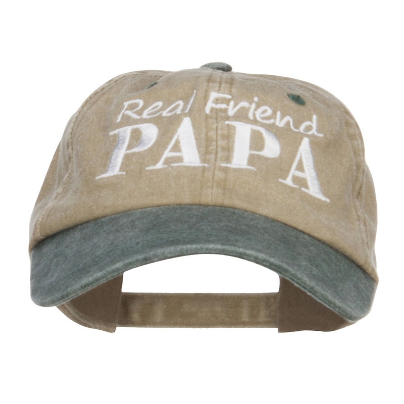 Real Friend Papa Embroidered Washed Cap Khaki Green One Size