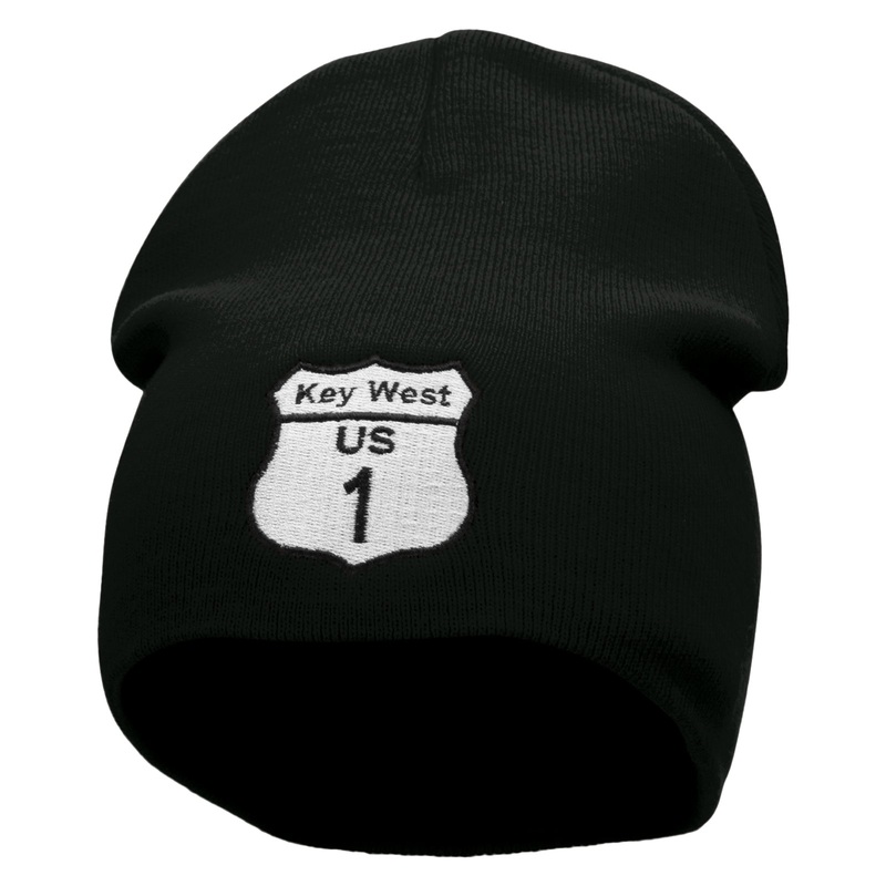 Route Key West 1 Sign Embroidered 8 Inch Short Beanie Black One Size