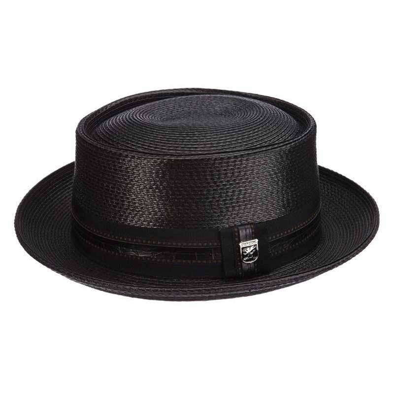 Shiny Polybraid Porkpie Hat – Stacy Adams Black Medium (22 3/8″)