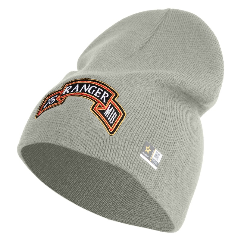 U.S. Army 75th Ranger Military Intelligence Battalion Symbol Embroidered 8 Inch Solid Knit Short Beanie Made in USA Dk Ash One Size