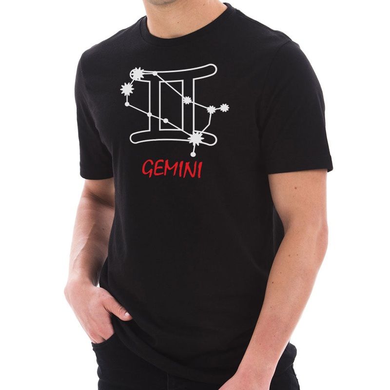 Zodiac Gemini Sign Graphic Design Short Sleeve Cotton Jersey T-Shirt Black XS