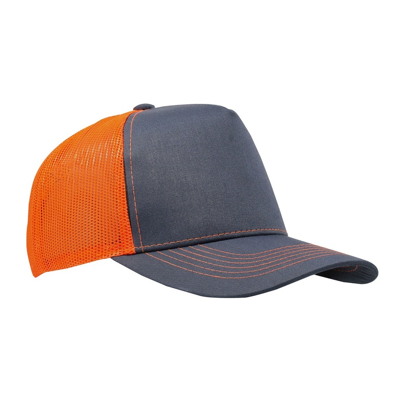 Cobra C112F 5-Panel Structured Poly/Cotton Front Mesh Back Hat Charcoal-NeonOrange