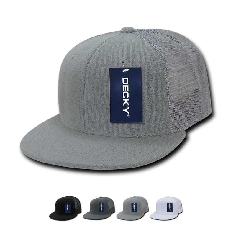 Decky 1081 Terry Trucker Flat Bill Snapback Hat Black