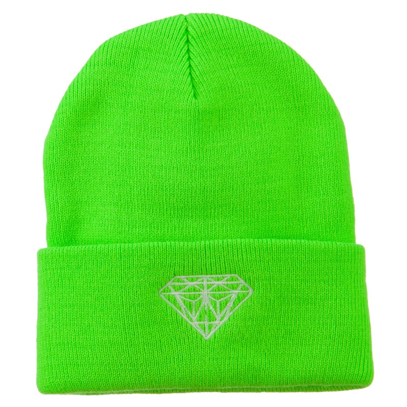Diamond Neon Embroidered Beanie Green One Size