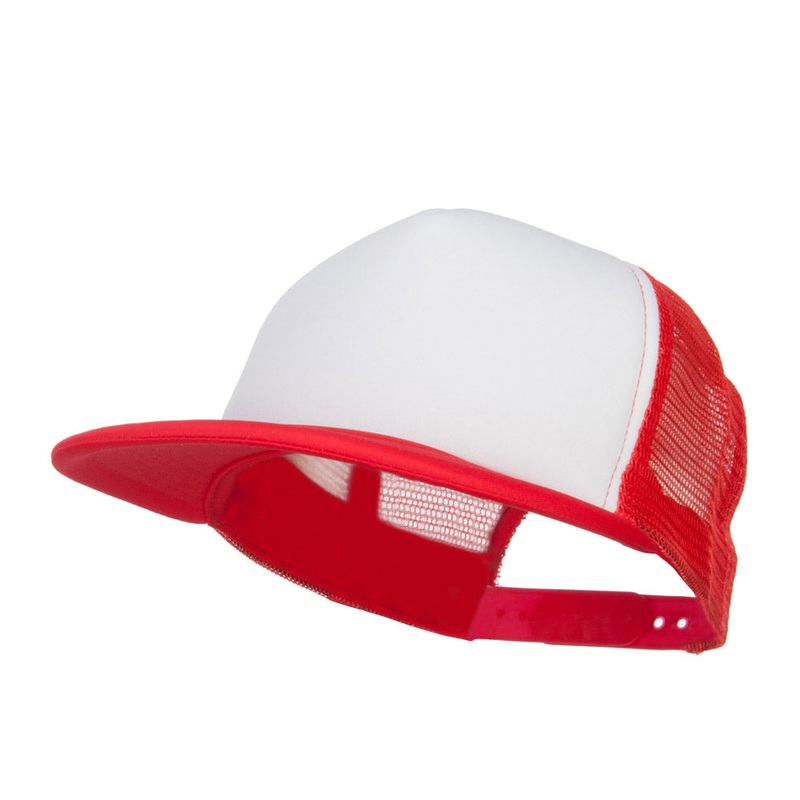 Flat Bill Trucker Snapback Cap White Red One Size
