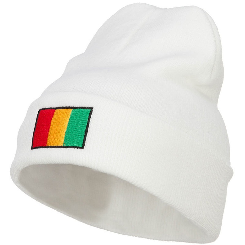 Guinea Flag Embroidered Long Beanie White One Size