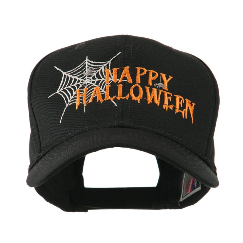 Happy Halloween with Spider Web Embroidered Cap Black One Size