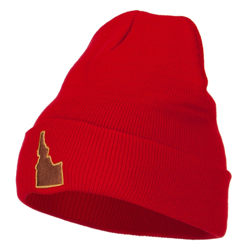 Idaho State Map Embroidered Long Beanie Red One Size