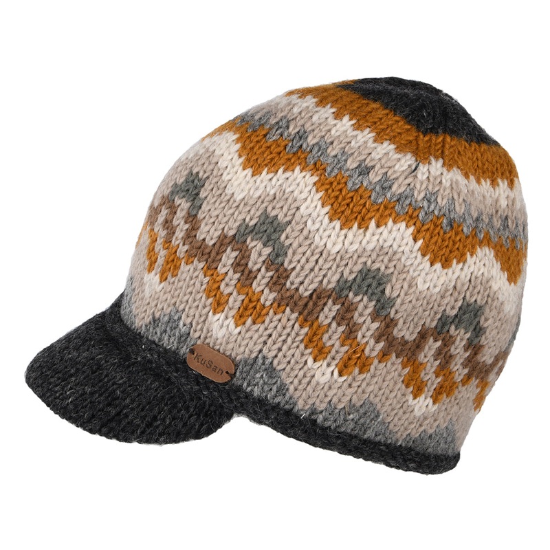 Kusan Wave Peaked Beanie Hat – Charcoal-Mustard-Grey 1-Size