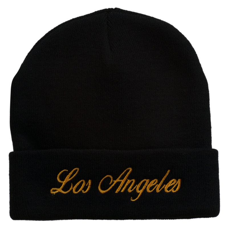 Los Angeles Embroidered Long Cuff Beanie Black One Size