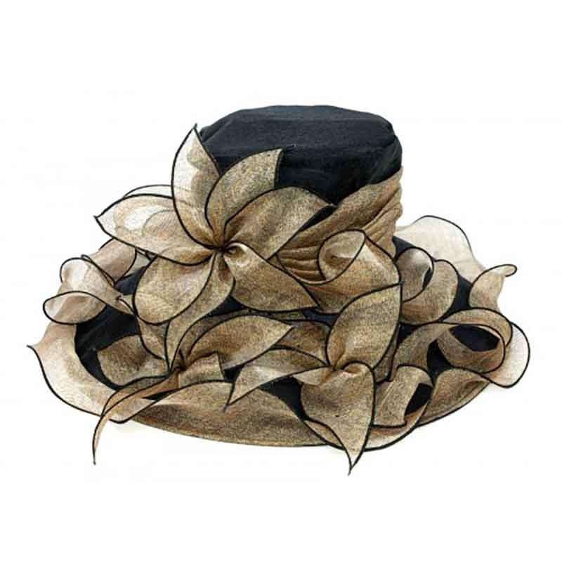 Metallic Organza Flower Dress Hat Black