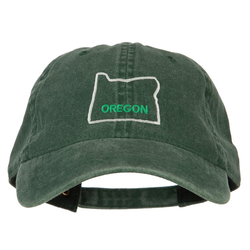 Oregon with Map Outline Embroidered Washed Cotton Twill Cap Dk Green One Size