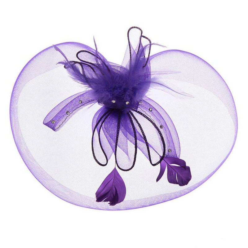 Ruffle Mesh and Rhinestone Fascinator Purple