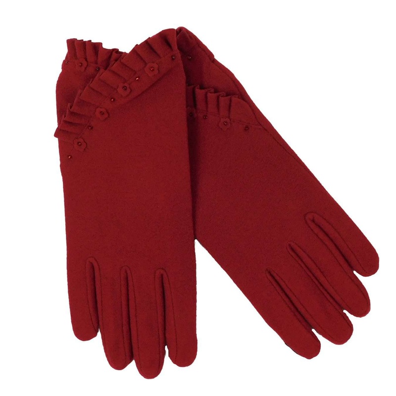 Texting Glove with Ruffles Red