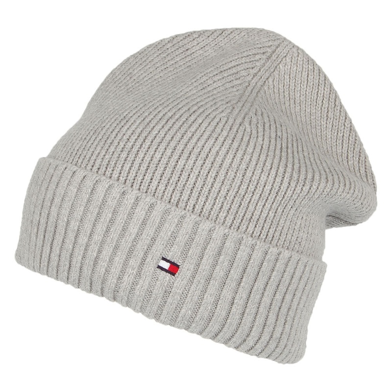 Tommy Hilfiger Hats Pima Essential Flag Cotton Cashmere Beanie Hat – Light Grey 1-Size