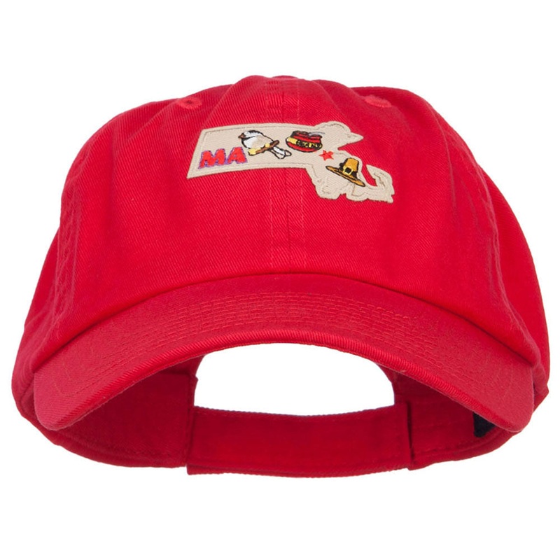 USA State Massachusetts Patched Low Profile Cap Red One Size