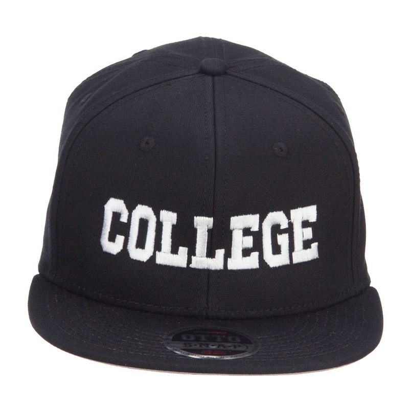 College Embroidered Cotton Snapback Cap Black One Size