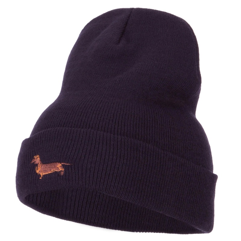 Dachshund Embroidered Long Beanie Navy One Size