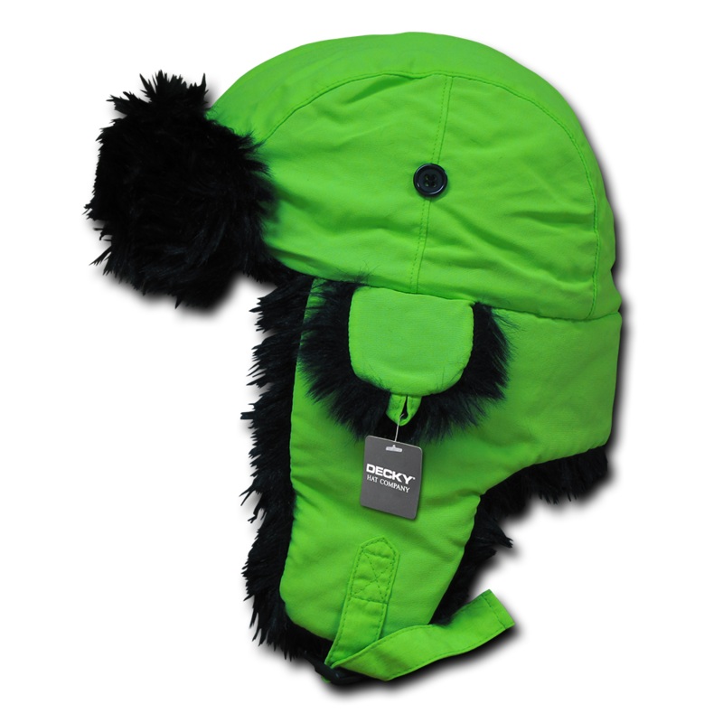 Decky 778 – Neon Aviator Hat, Faux Fur Trapper Hat, Bomber Hat Neon Green S/M
