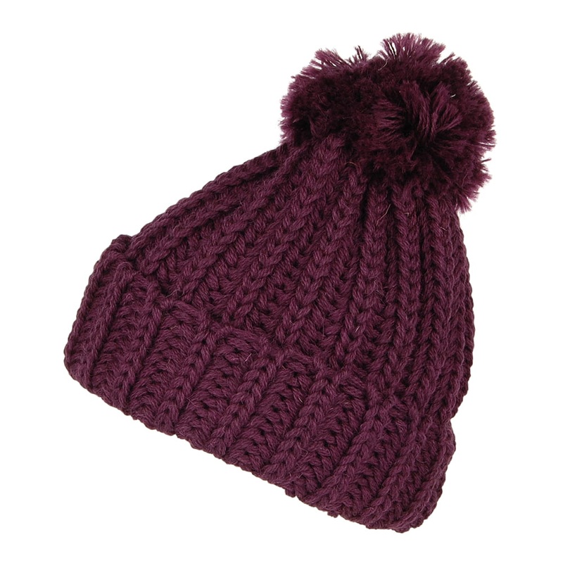 Highland 2000 Cuffed Chunky English Wool Bobble Hat – Plum 1-Size